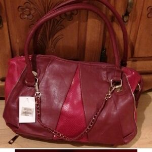 Red Fuax Leather Shoulder Bag with gold hardware